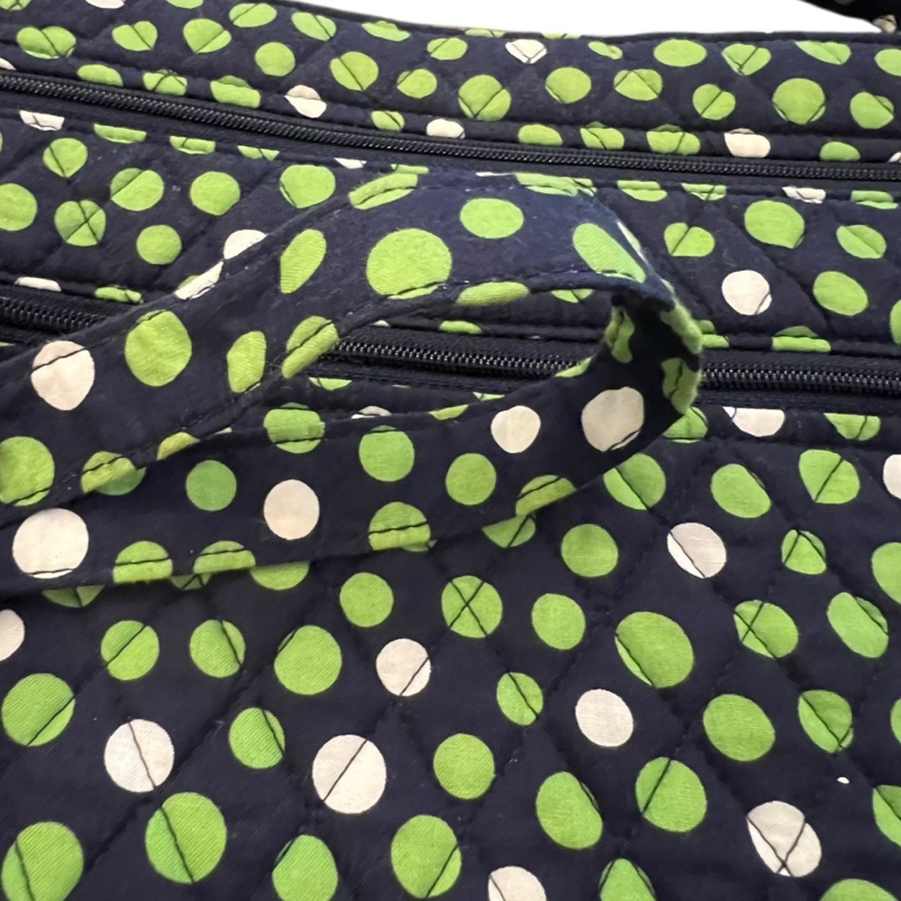 Vera Bradley Lucky Dots Hipster Quilted Crossover Purse 3 Zipper Navy Green - Picture 6 of 16